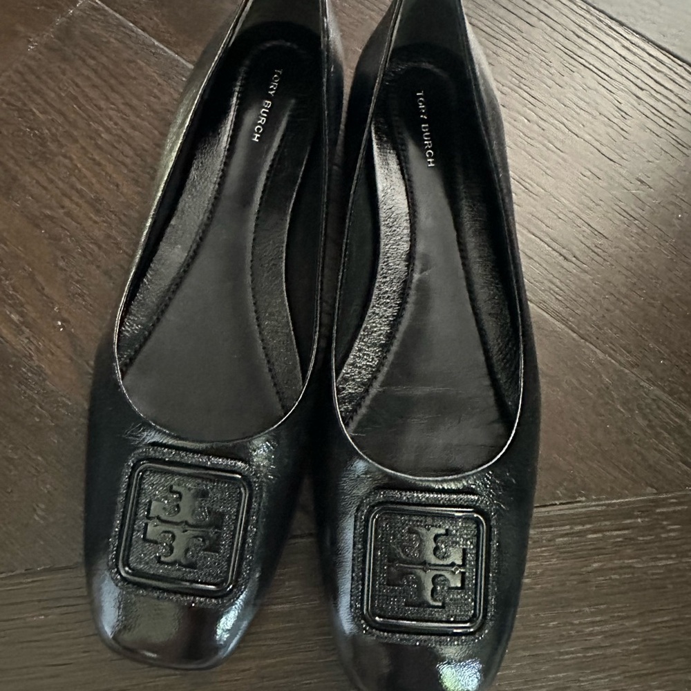 Tory Burch Black Flats with Embossed Emblem